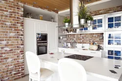 White brick wall design in kitchen