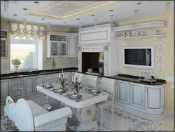 Design of a classic kitchen combined with a living room