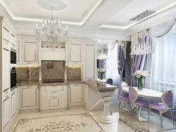 Дизайн классической кухни совмещенной с гостиной