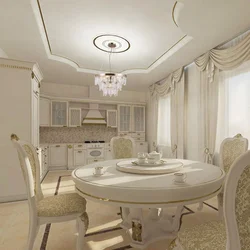 Қонақ бөлмесімен біріктірілген классикалық асүйдің дизайны