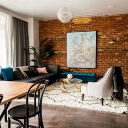 Red brick in the living room photo
