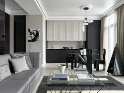 Black and white kitchen living room interior design