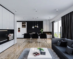 Black and white kitchen living room interior design