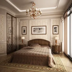 Bedroom with moldings on the walls in a modern interior