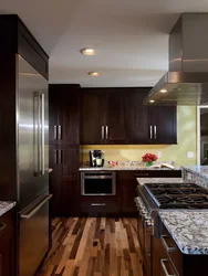 Kitchen interior with brown floor photo