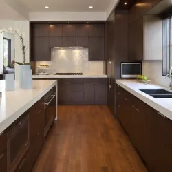 Kitchen interior with brown floor photo