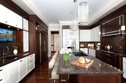 Kitchen interior with brown floor photo