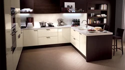Kitchen interior with brown floor photo