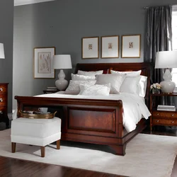 Bedroom interior design with dark furniture