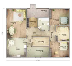 Design of one-story houses with three bedrooms