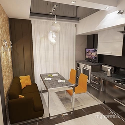 Interior for kitchen 9 sq m photo with sofa