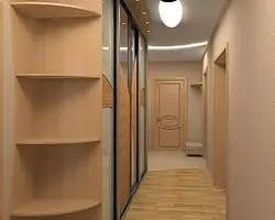 Пәтер фотосуретіндегі ұзын дәлізге арналған шкафтар