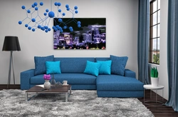 Gray Blue Sofa In The Living Room Interior