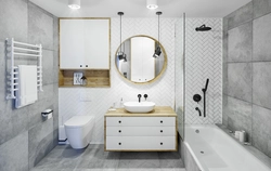 Gray white tiles in the bathroom interior