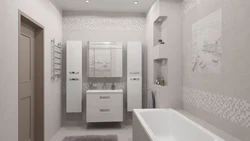 Gray white tiles in the bathroom interior