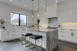 Kitchen design with one window and island