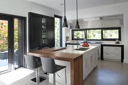 Kitchen design with one window and island