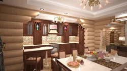 Kitchen design living room in a wooden house photo