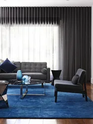 Gray Blue Curtains In The Living Room Interior
