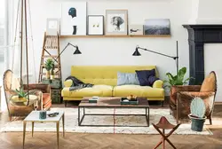 Qonaq Otağının Interyerində Loft Üslubunda Divan