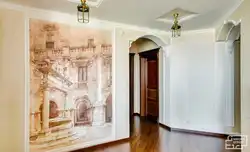 Frescoes on the wall in the hallway interior