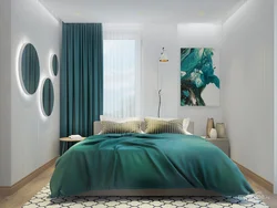 Emerald bed in the bedroom interior