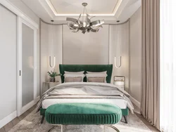 Emerald bed in the bedroom interior