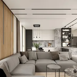 Track lamps in the interior of the kitchen living room
