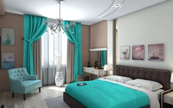 Bedroom design with dark curtains