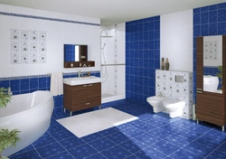 Photo of a bathtub with a blue floor