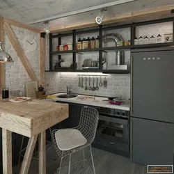 Kvartiralarda loft uslubidagi oshxonalar fotosurati 9 kv.m.