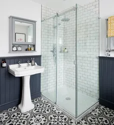 Shower corner in a small bathroom real photos