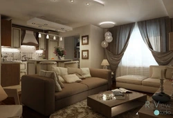 Kitchen design in brown beige wallpaper