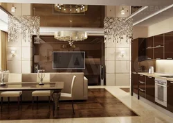 Kitchen design in brown beige wallpaper