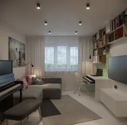 Divan və qarderob dizaynı ilə studiya mənzil