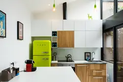 Green refrigerator in the kitchen photo