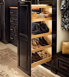 Shoe rack and mirror in the hallway in the interior