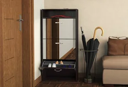 Shoe rack and mirror in the hallway in the interior