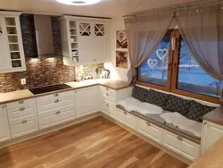 Brown window in the kitchen interior