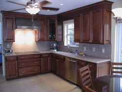 Brown window in the kitchen interior