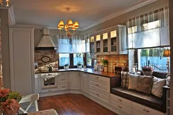 Brown window in the kitchen interior