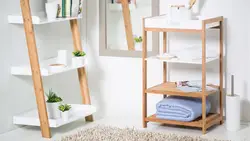 Bathroom floor shelves photo