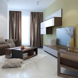 Living room design in white and brown tones