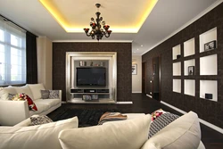 Living room design in white and brown tones