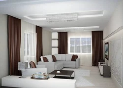 Ağ və qəhvəyi tonlarda qonaq otağı dizaynı