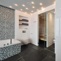 Bath design white tiles with mosaic