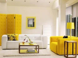 Living room design in gray and yellow color
