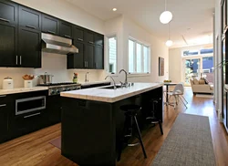 Kitchen interior with dark floor