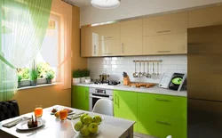 Beige-green kitchen in the interior