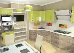 Beige-green kitchen in the interior